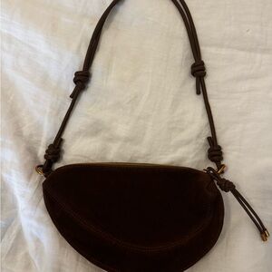Chocolate Brown Faux Suede Crescent Shoulder Bag - Women